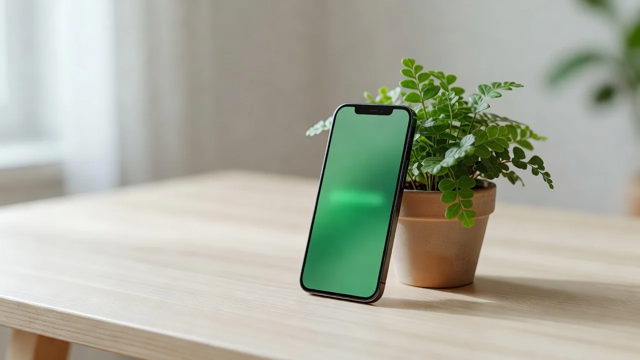 Smartphone with a soft green progress glow — installing the Android app