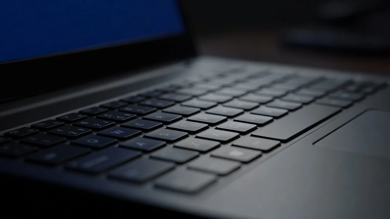 Laptop keyboard with soft blue glow — signing in to a betting account