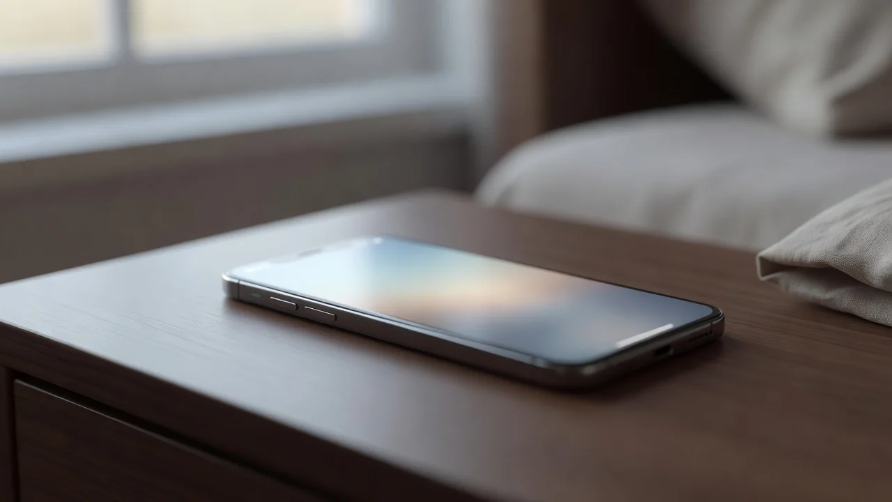 Smartphone with soft glow on a bedside table — quick mobile login