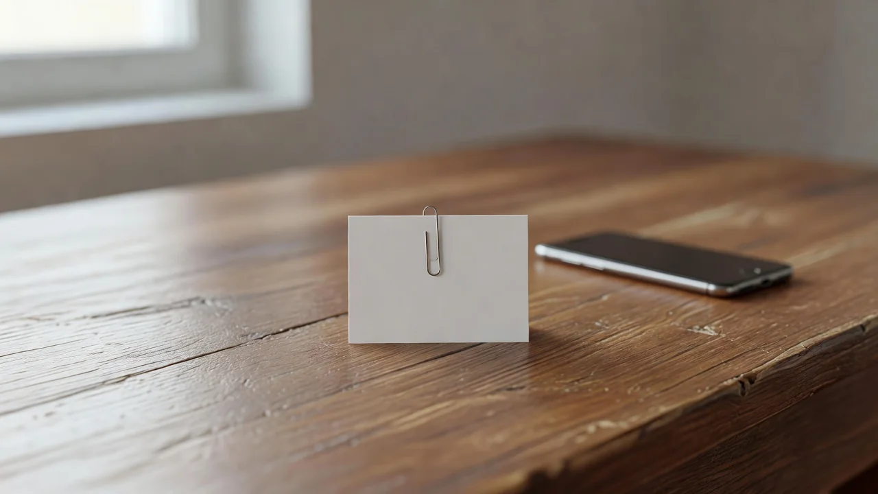 Blank card held by a paperclip beside a smartphone — a code ready to use