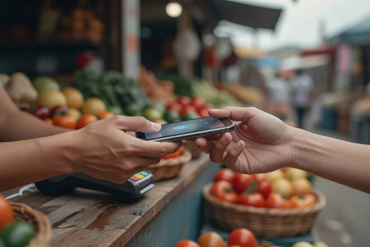 Mobile payment at a market stall