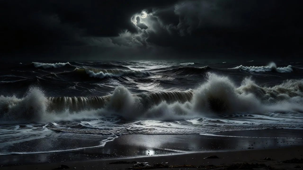 Stormy night sea