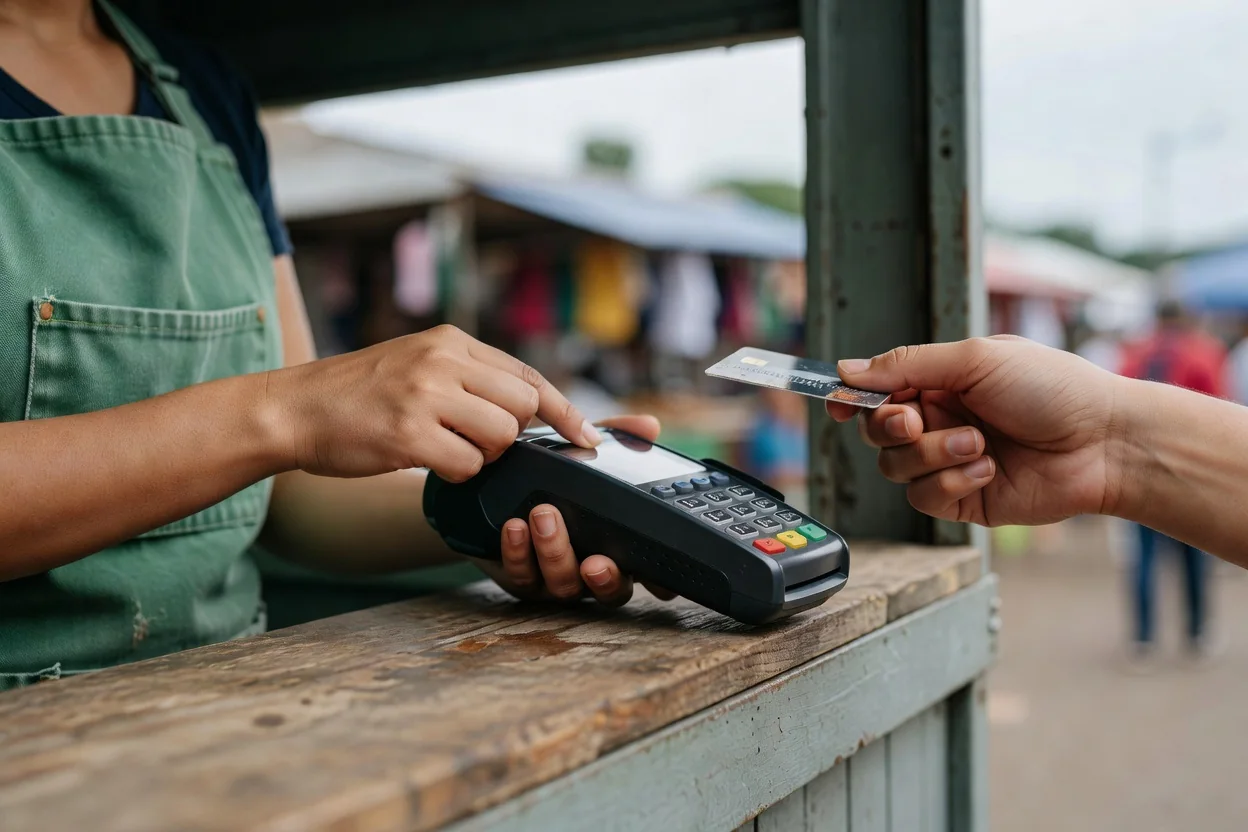 POS agent serving a customer