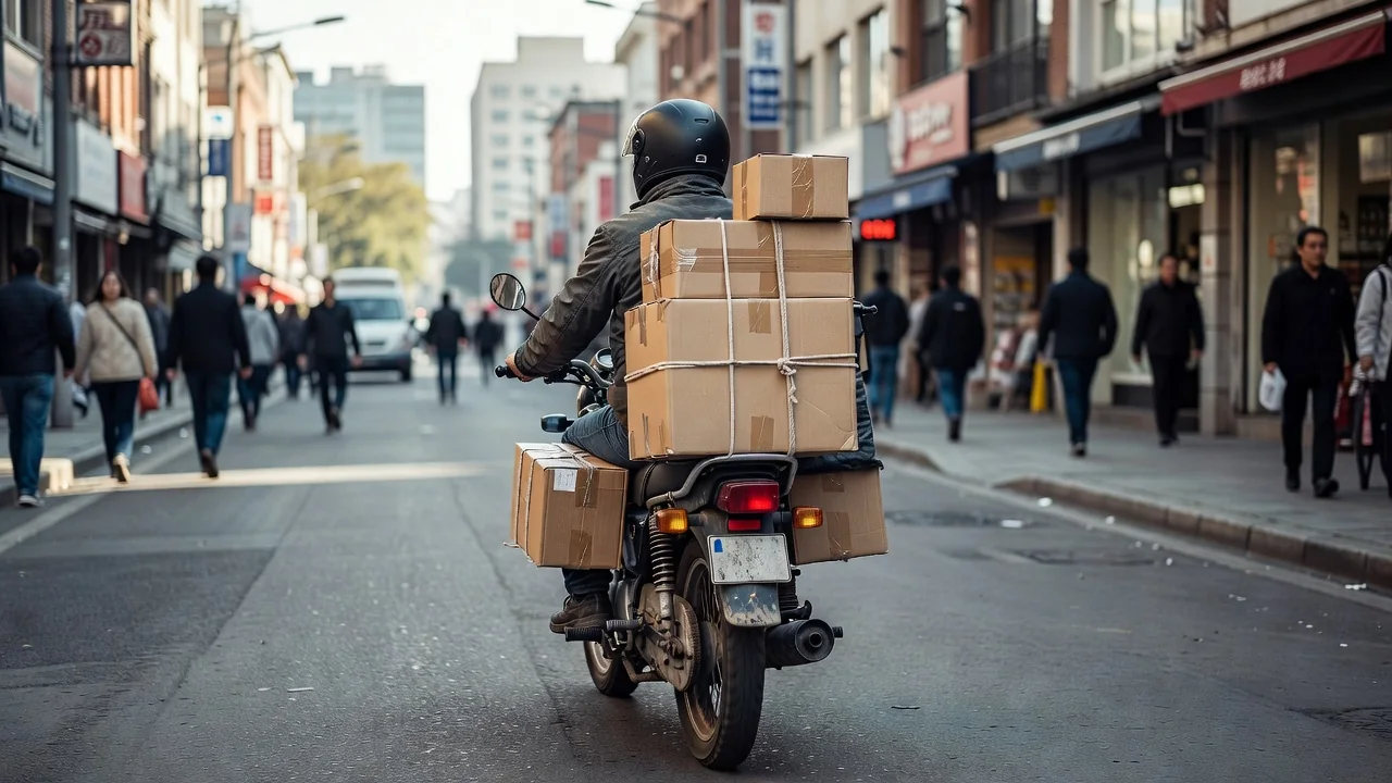 Delivery motorbike with goods
